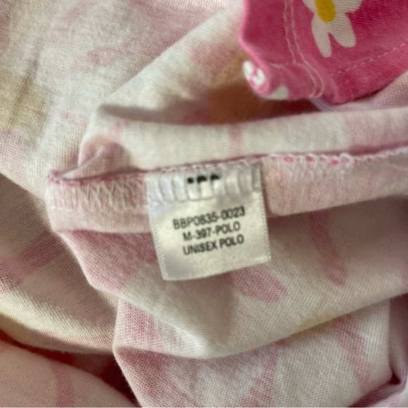 Big Bud Press Lazy Daisy Unisex Polo Soft Cotton Pink Floral USA Made Small - Picture 8 of 8